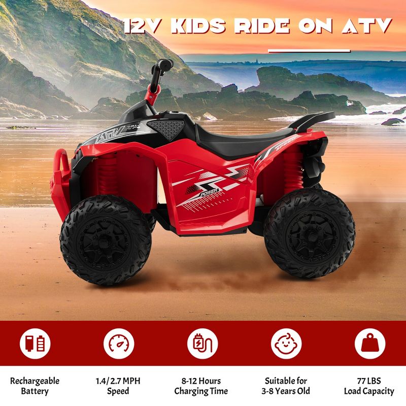 Costway 12V Battery Powered Kids Ride On ATV Electric 4-Wheeler Quad Car with  MP3 & Light, 5 of 11