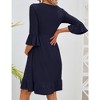 Maternity Women 3/4 Sleeve Smocked V Neck Dress Fall Casual Boho Flowy Ruffle Midi Dress for Baby Shower Photoshoot - 4 of 4