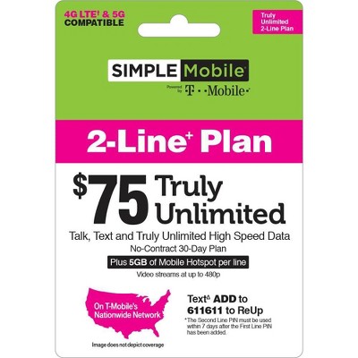 Simple Mobile Prepaid 2 Line - $75