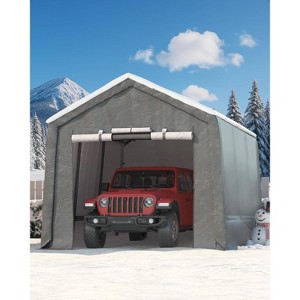 10x15FT Carport with 2 Roll-Up Doors & Vents, 240G Heavy-Duty Waterproof PE Tarp, UV-Resistant Storage Sheds for Motorcycle, Firewood & Tools - 1 of 4