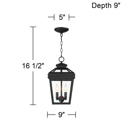 Stratton Black Steel Outdoor Hanging Lantern with Clear Glass