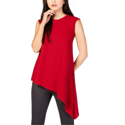 Anne Klein Womens Asymmetrical Hem Pullover Blouse