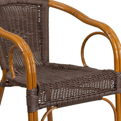 Esna Artistic Dark Brown Rattan Patio Chair with Red Bamboo Aluminum Frame