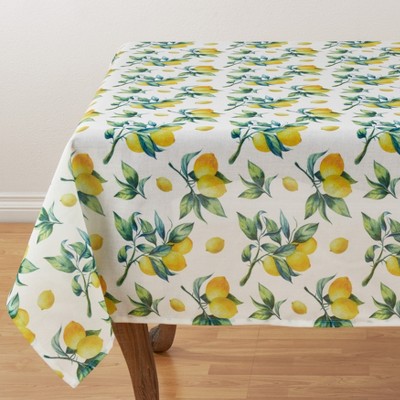 Saro Lifestyle Lemon Printed Design Table Topper, 55"x55", Multi, Square