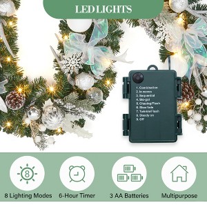 6 Feet Christmas Garland,Silver and White Lighted Xmas Garland with Lights, Balls, Snowflake,Ribbon Bow for Front Door Fireplace Indoor Outdoor Decor - 1 of 4