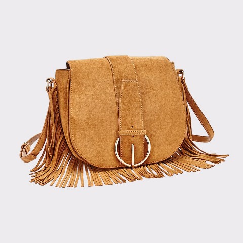 Lascana Women's Faux Suede Fringe Detail Purse - LASCANA - Cognac Solid O/S