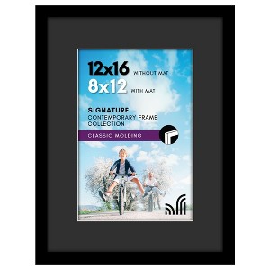 Americanflat 12x16 Picture Frame - Use as 8x12 Picture Frame with Black Mat and White Trim or Display 12x16 Photo Without Mat -- Black - 1 of 4