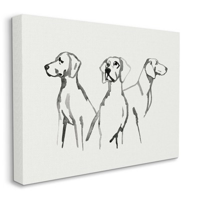 Stupell Industries Trio of Dogs Minimal Black Grey Pet Sketch