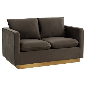 LeisureMod Nervo Mid-Century Modern Upholstered Velvet Loveseat with Gold Frame - 1 of 4