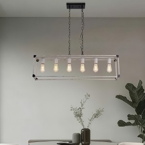 41" Industrial Metal Linear Chandelier, 6-Light Fixture with Dual Chains and Adjustable Height for Kitchen Island, Dining, or Living Space - 1 of 4