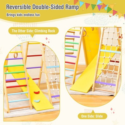 Colorful Wooden 8-in-1 Indoor Jungle Gym with Slide