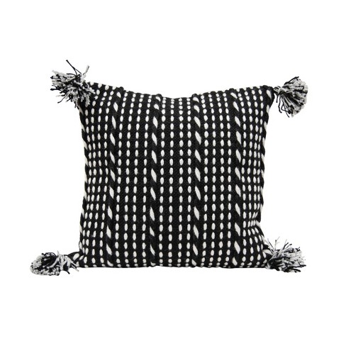 18X18 Inch Hand Woven Pillow Black Cotton With Polyester Fill - Foreside  Home & Garden