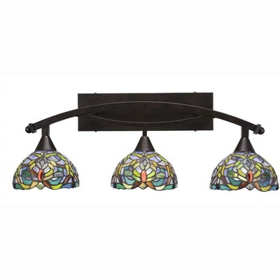 Toltec Lighting Bow 3 - Light Vanity in  Bronze with 7'' Kaleidoscope Art Glass Shade
