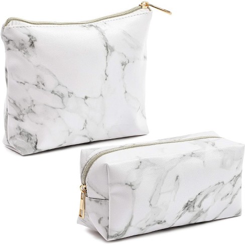 White Marble Printed Cosmetic Travel Pouch Set For Makeup Supplies