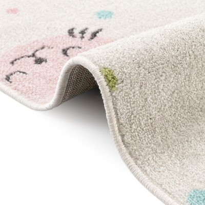 Ivory Round Kids Rug with Colorful Cat Faces