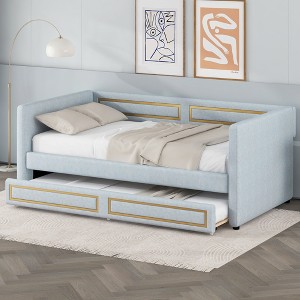 Twin/Full Size Upholstery Daybed with Trundle, Blue-ModernLuxe - 1 of 4