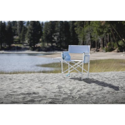 Light Blue Striped Aluminum Camping Director's Chair with Side Table