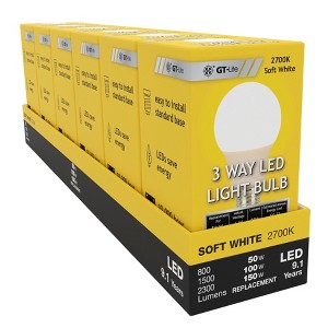 6-Pack 2300 Lumen LED A19 3-Way Bulb 50-100-150W Bright white/Daylight/Soft white - 1 of 4