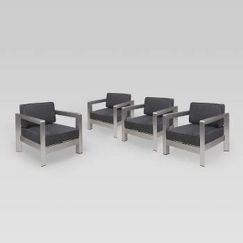 Aviara 4pk Aluminum Club Chairs - Silver/Gray - Christopher Knight Home