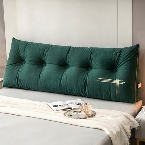 Bekrvio Velvet Wedge Headboard Pillow, Bed Rest Reading Backrest Cushion with Removable Cover & Side Pockets for Daybed & Couch - 1 of 4