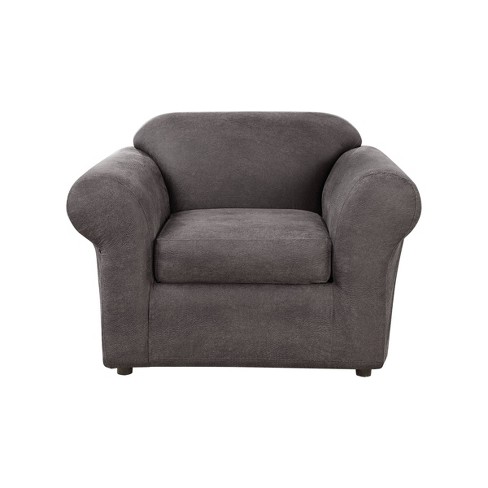 2pc Ultimate Stretch Leather Chair Slipcovers Slate Sure Fit Box Cushion Compatible Machine Washable