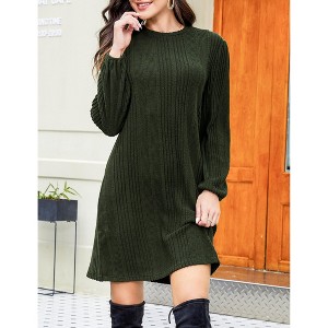 Women's  Knit Sweater Bodycon Dress Long Sleeve O Neck Midi Dress with Belt - 1 of 4