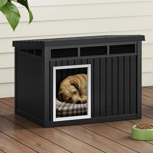 Plastic Dog House Outdoor Indoor Dog Kennel with Liftable Roof & Good Black/Gray - 1 of 4