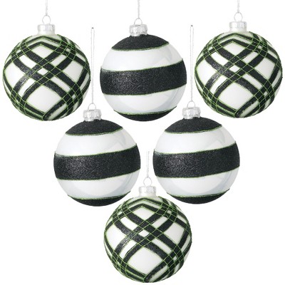 Sullivans Set of 6 Stripe Patterned Ball Ornament Kit 4"H & 4"H Black and White