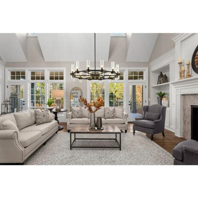 Datus Matte Black Iron Wagon Wheel Chandelier with Clear Glass Uplights