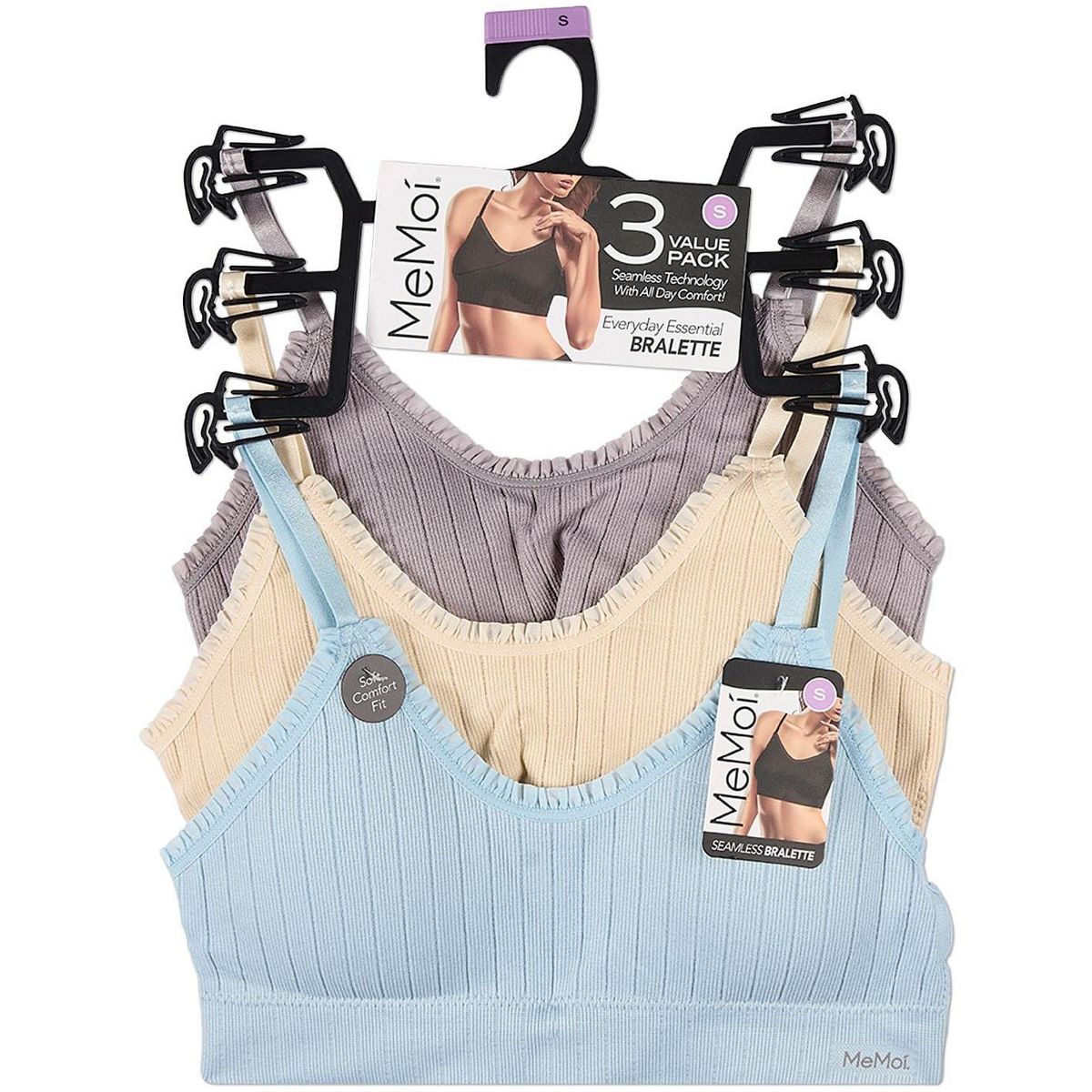 Memoi 3 Pack Women's Seamless Ribbed Ruffle-Trim Tag-Free Padded Bras - thumbnail 5
