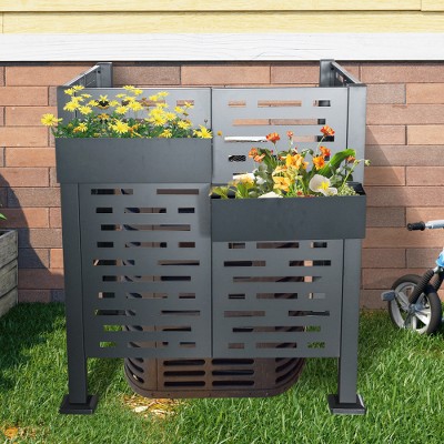No Dig Air Conditioner Fence (3 Panels) 3.5x3.5Ft, Outdoor Pool Equipment Enclosure Outside With 2 Flower Boxes, Metal Trash Can Enclosures Screen