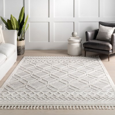 Ansley Moroccan Lattice Tassel 5x8 Gray Synthetic Area Rug