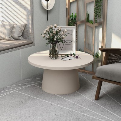 LeisureMod Modern Minimalist Side Table with Pedestal Base Round Fiberstone Accent Table for Home, Living Room, and Outdoor Dune Series