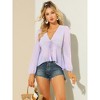 Allegra K Women's Deep V Neck Chiffon Swiss Dots Ruffle Hem Long Sleeve Peplum Shirt - 3 of 4