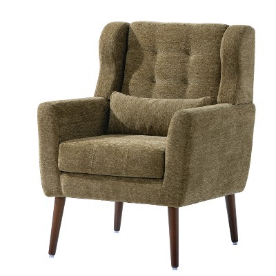 Vynxaria 19.69 Inch Freestanding Modern Accent Chairs, Blackish Green Cushioned Armrests, Pillow, Solid Wood Legs, Suited for Living Room & Bedroom