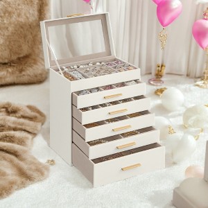 SONGMICS Jewelry Box with Glass Lid, 6-Layer Jewelry Organizer, 5 Drawers, for Sunglasses, Big Jewelry, Jewelry Storage - 1 of 4