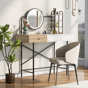 40" Makeup Vanity Desk with 3-Mode Lighted Mirror & Wireless Charging Station , Vanity Table with Drawer & 3 Open Shelves, Dressing Table for Bedroom - 1 of 4