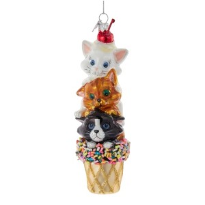 Kurt Adler Noble Gems Ornament for Christmas Tree, Ice Cream Cone with Cats - 1 of 1
