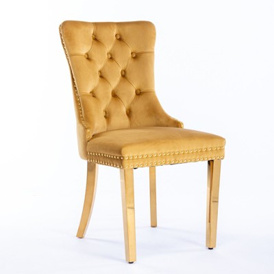 NicBex Set of 2 Dining Chair Modern Tufted Chairs with Steel Legs Upholstered Velvet Fabric Dining Room Armless Chair Lounge