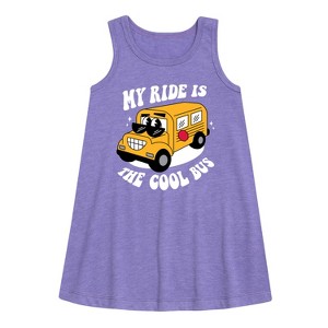Girls' - Instant Message - Cool School Bus Graphic Sleeveless Aline Dress - 1 of 3
