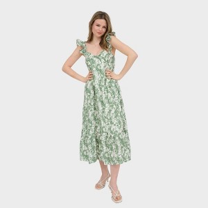 August Sky Women's Sweetheart Neckline Multi Print Midi Dress - 1 of 4