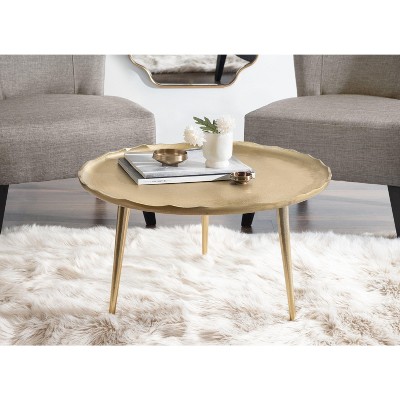 Alessia Artisanal Gold Aluminum Round Coffee Table, 25"x15"