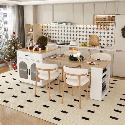 80" Expandable Kitchen Island Dining Table with Power Outlet,Storage Drawers and Cabinet,Modern Mobile Design-Baofuwish
