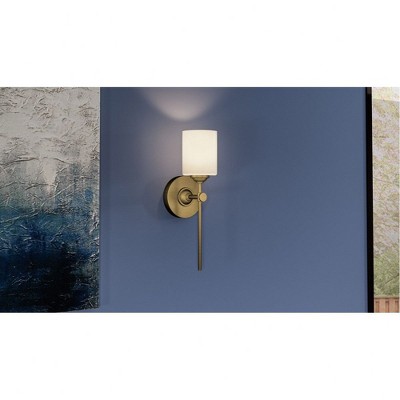 Weathered Brass Wall Sconce with Opal Glass Shade
