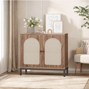 Woven Rattan Sideboard Cabinet, Freestanding Kitchen Storage with Adjustable Shelf, Ideal for Living Room Dining Room and Hallway Entryway, in Black - 1 of 4