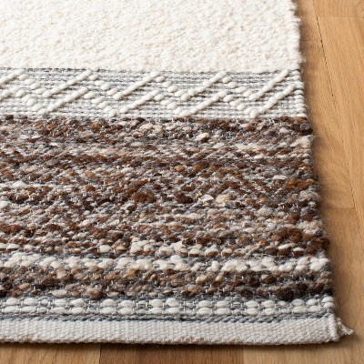 Ivory and Brown Handwoven Wool Rectangular Rug