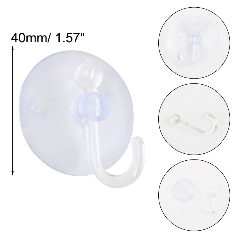 Unique Bargains Home Kitchen Bathroom Wall 40mm Dia Suction Cup Hooks and Hangers Clear 5 Pcs, 5 of 7
