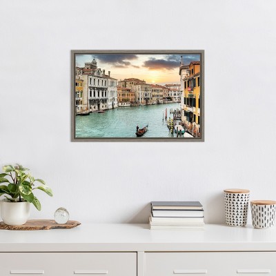Gran Canal Italy Vintage Canvas Print with Graywash Frame