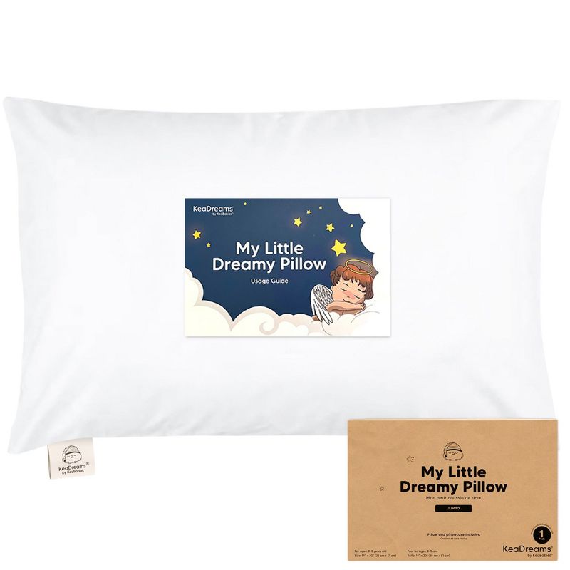 KeaBabies Jumbo Toddler Pillow with Pillowcase, 14X20 Soft Organic Toddler Pillows for Sleeping, Kids Travel Pillow (Soft White), 1 of 12
