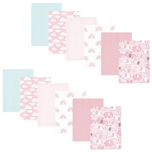 Hudson Baby Infant Girl Cotton Flannel Burp Cloths Bundle, Girl New Elephant, One Size - 1 of 4